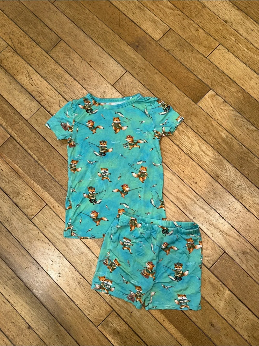 Kid’s Unisex posh peanut matching short sleeve pajama set fishing